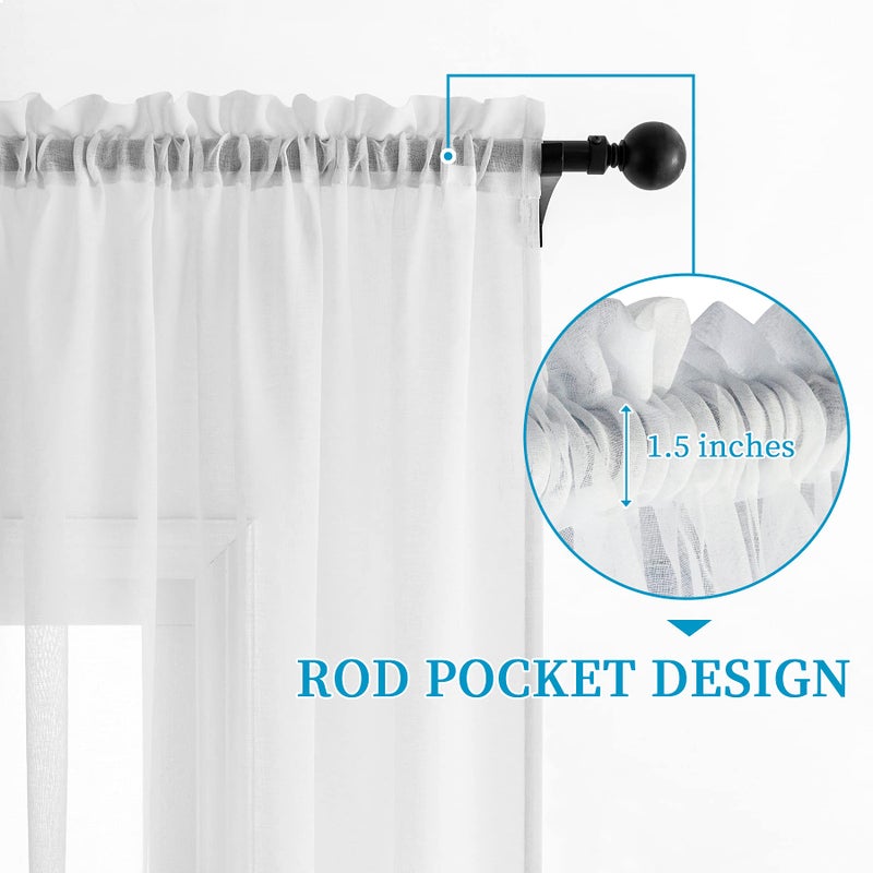 Anjee 4 Panels White Sheer Curtains 45 Inches Long for Kitchen Bathroom Bedroom Living Room Small Window Treatment,Short Rod Pocket Semi Voile Sheer Drapes,Light Filtering Gauze 52 x 45 Inch - Image 4